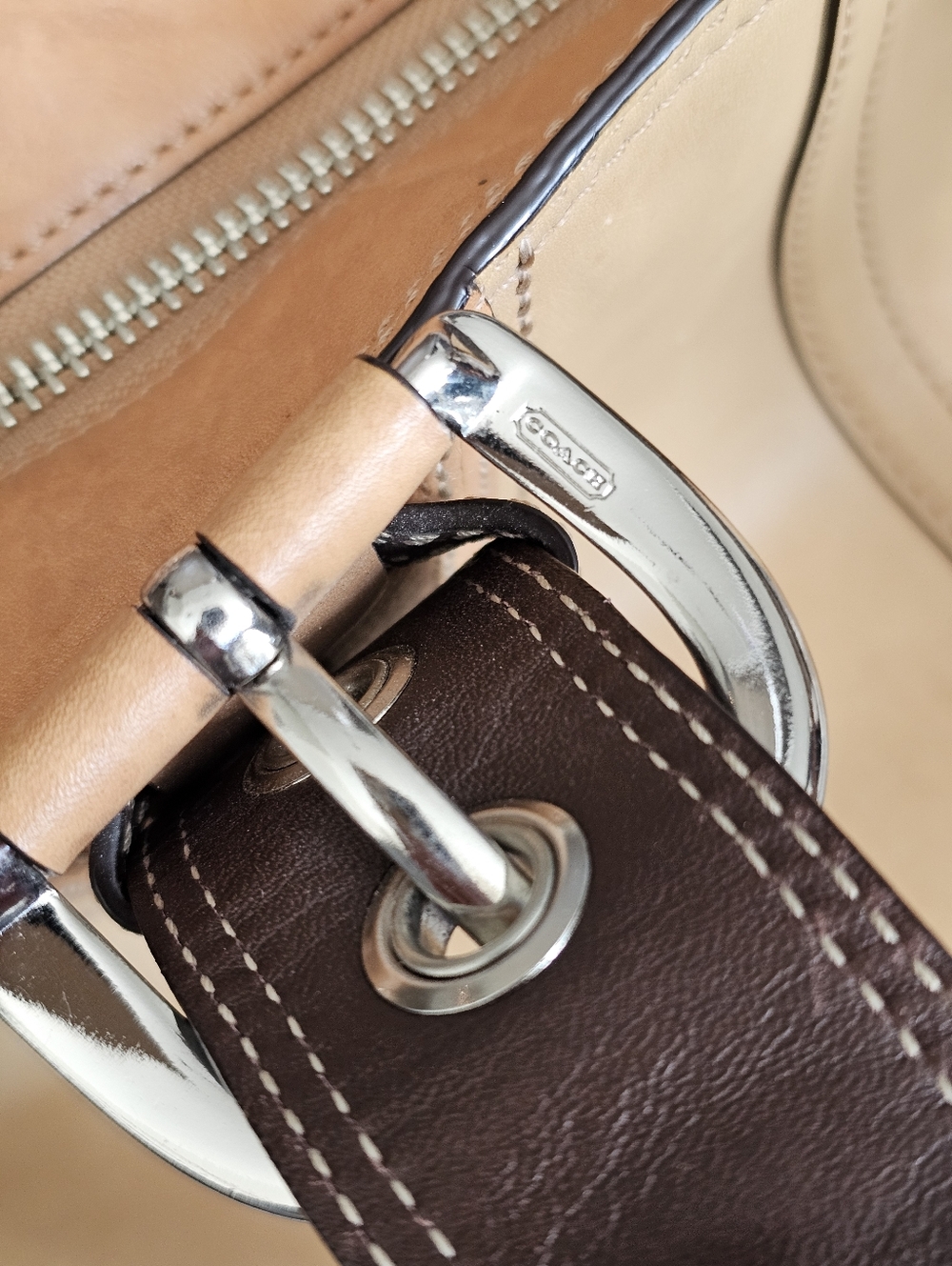 Coach F13109 Soho Buckle Two Tone Tan Leather Satchel Shoulder Bag - Picture 6 of 15
